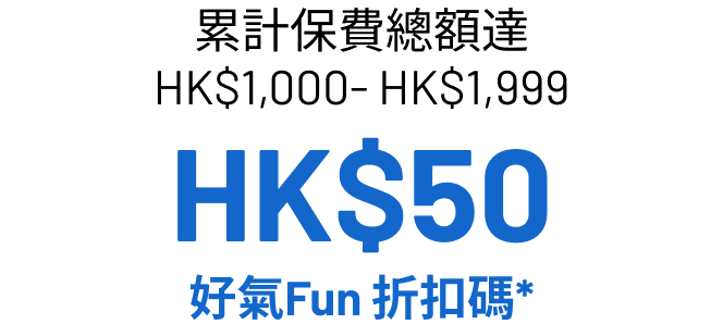 累積保費總額達HK$1,000至HK$4,999亦有相應獎賞